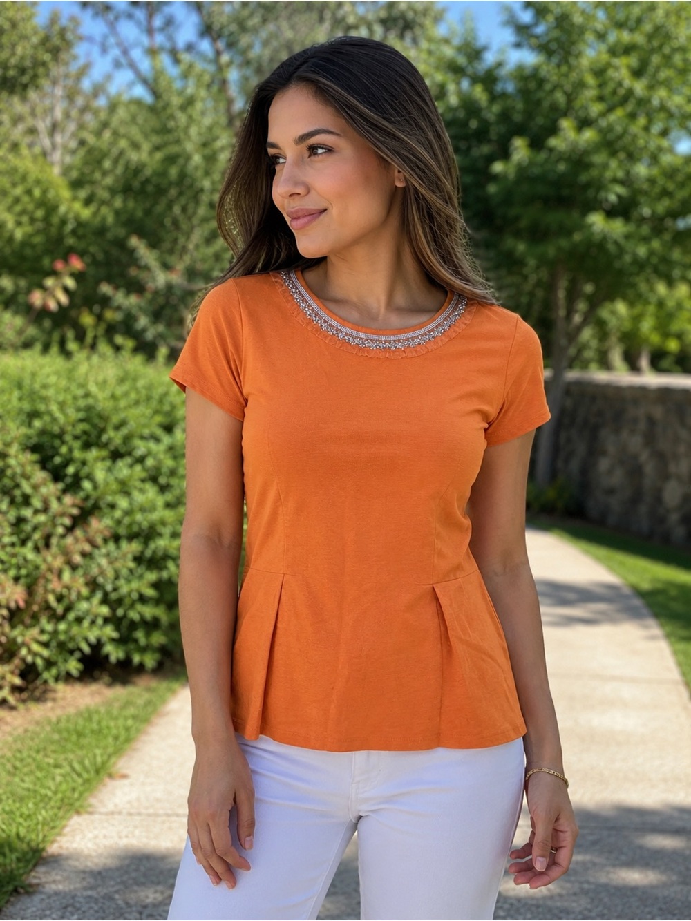 Banana Republic Orange Embellished Peplum Top | Size 6